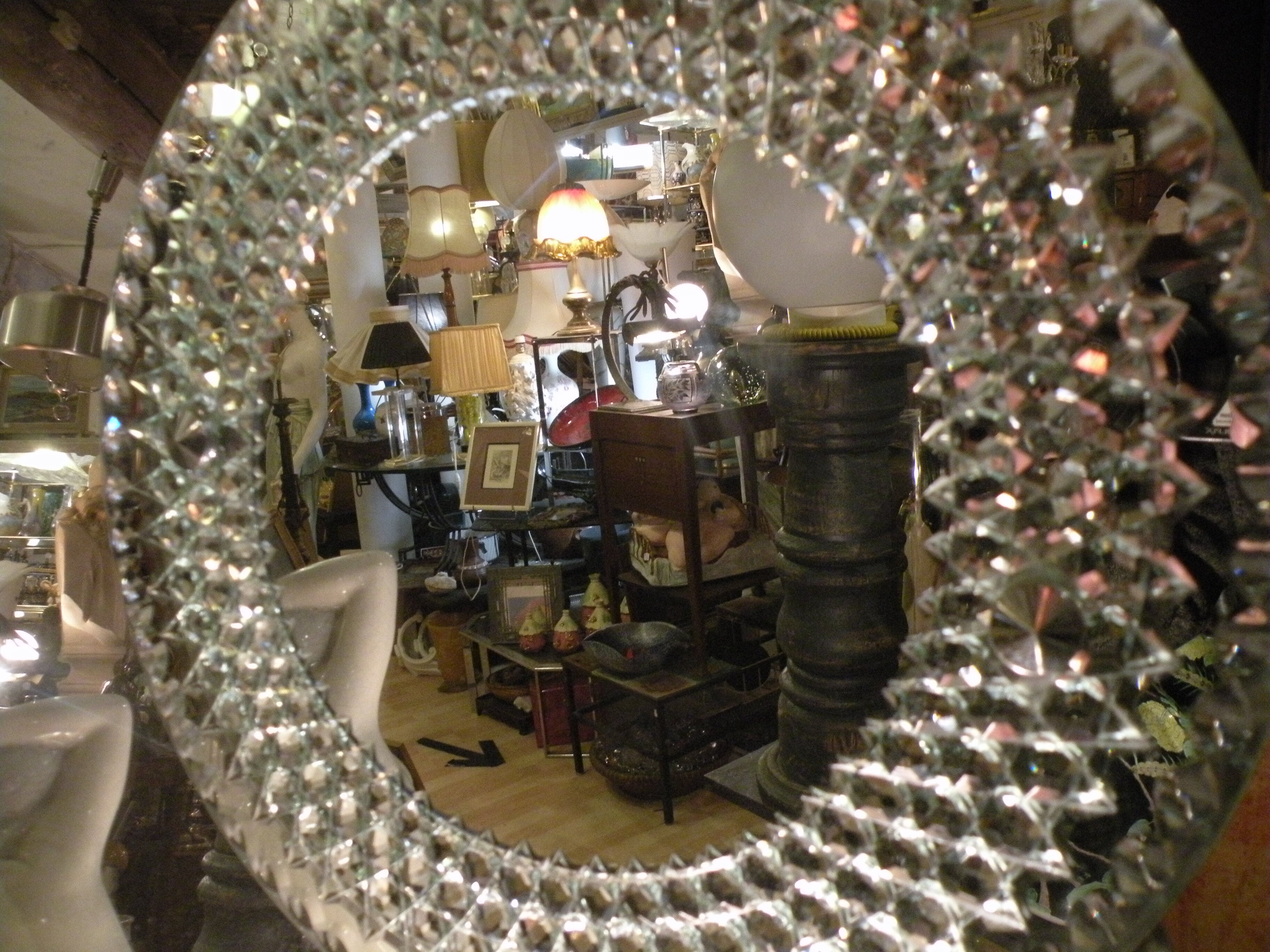 Mirror 1950s, wavy décor, 38 cm