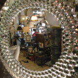 Mirror 1950s, wavy décor, 38 cm