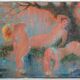 Painting of nude women in an orange landscape.