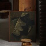 Mid-century pastel oil abstract painting, Danish artist, patinated wooden frame.