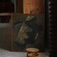 Peinture abstraite pastel à l'huile du milieu du siècle, artiste danois, cadre en bois patiné
