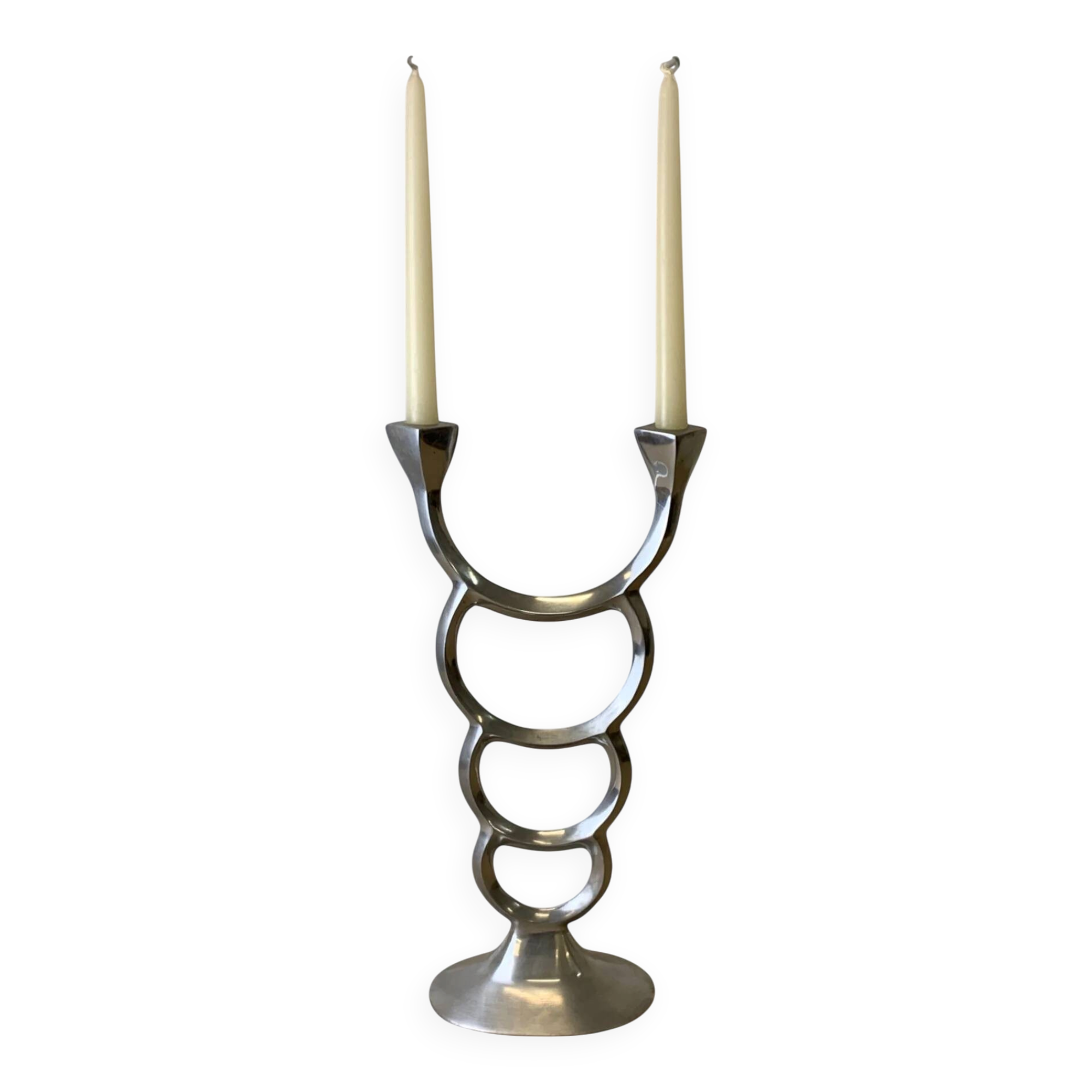 Biomorphic candleholder, solid aluminium, Spain, circa 1970