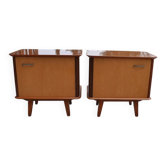 Paire de tables de chevet mid-century marron en bois laqué – années 1950, République tchèque