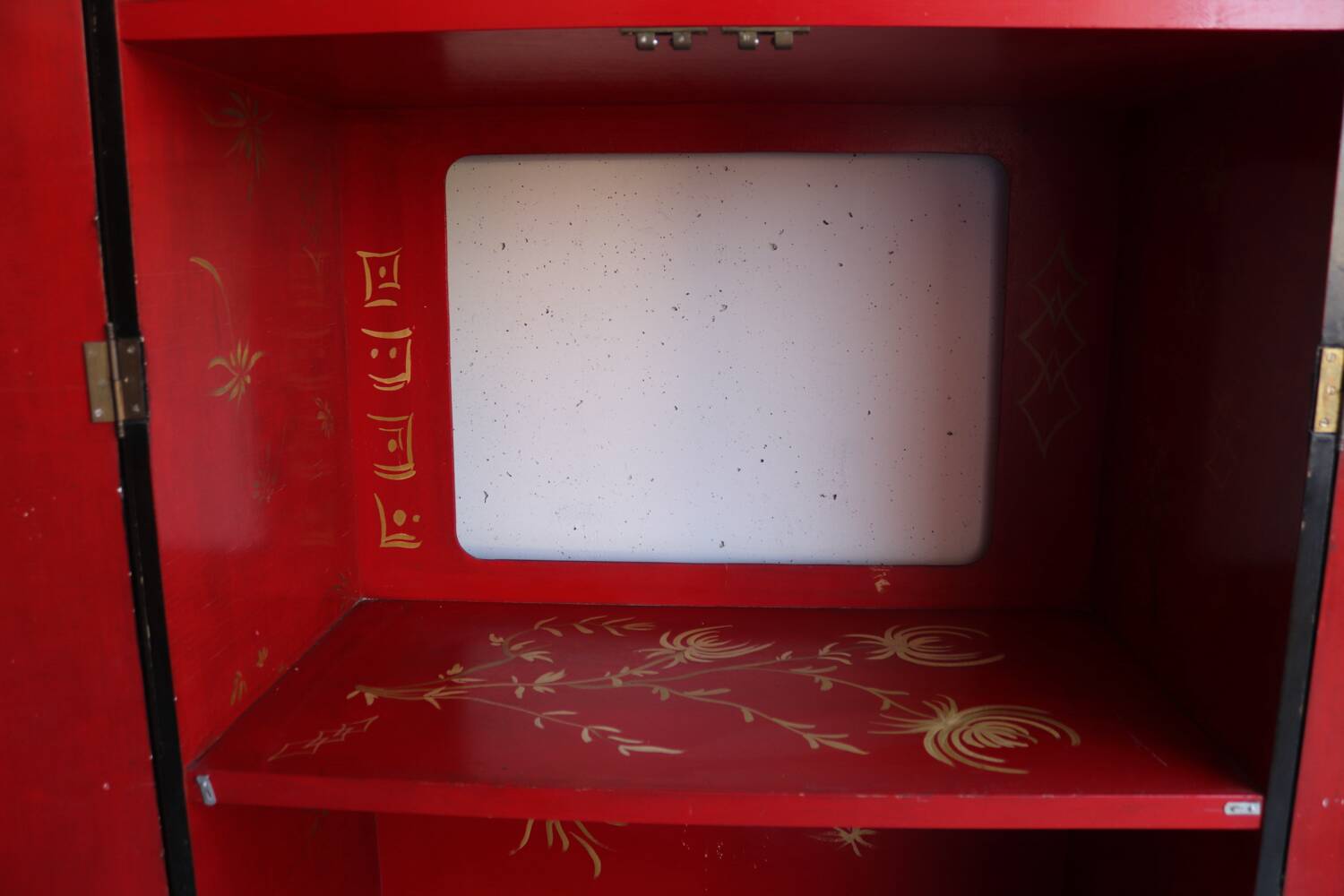 Black and red chinoiserie wardrobe – illuminated vintage furniture