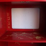 Black and red chinoiserie wardrobe – illuminated vintage furniture