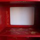 Black and red chinoiserie wardrobe – illuminated vintage furniture