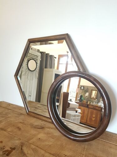 Miroir hexagonal bizeauté vintage 1970 78x68 cm