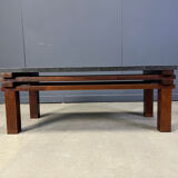 Vintage wooden and stone top coffee table, 1970s