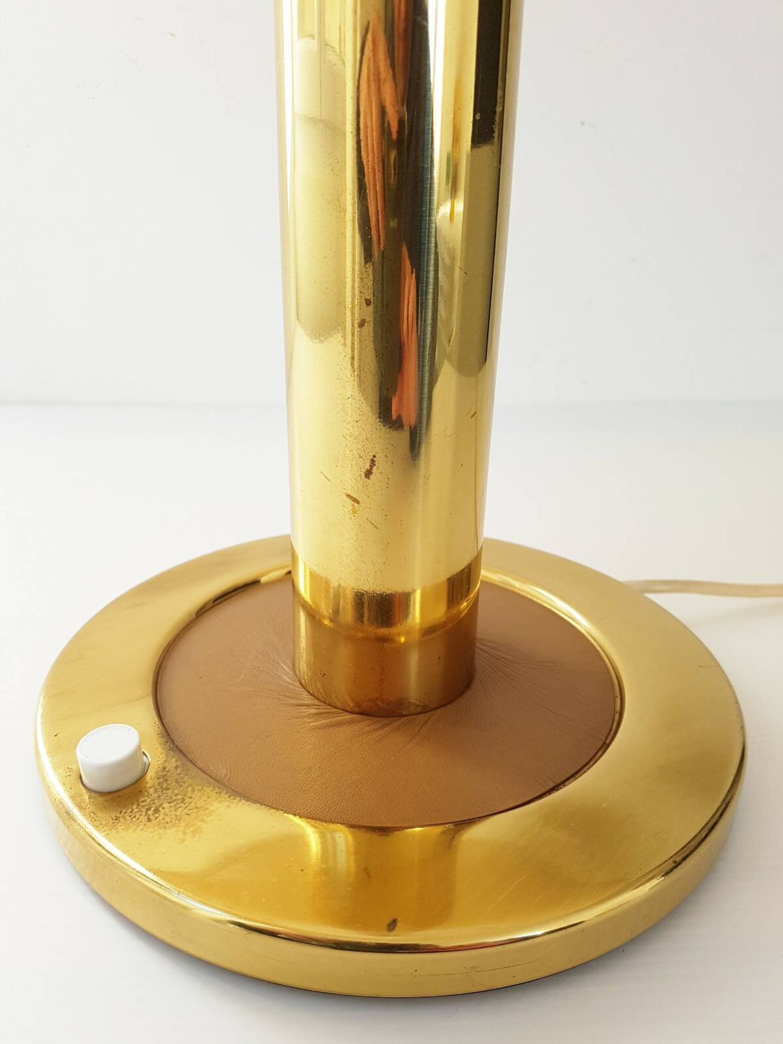 Chic living room lamp golden brass & faux leather 1970 adjustable height 70s 70'