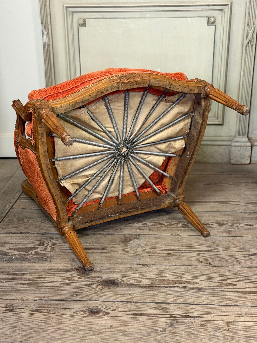 Pair of transitional carved wooden armchairs, 18th century
