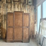 Large asymmetrical Art Deco wardrobe with three doors in oak (renovated)