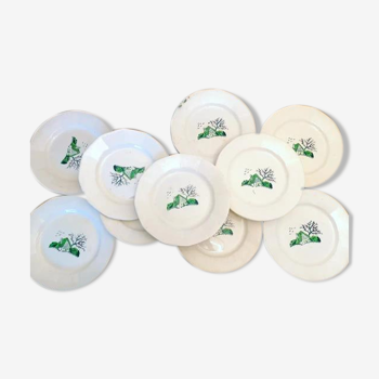 10 flat plates in Earthenware Digoin Bayeux Model, mountain chalet / naïve