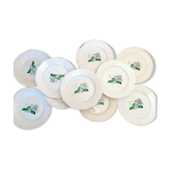 10 assiettes plates en faïence Digoin Modèle Bayeux, chalet montagne / naïf