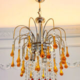 Lustre cascade Murano vintage en verre ambré et cristal, chandelier it