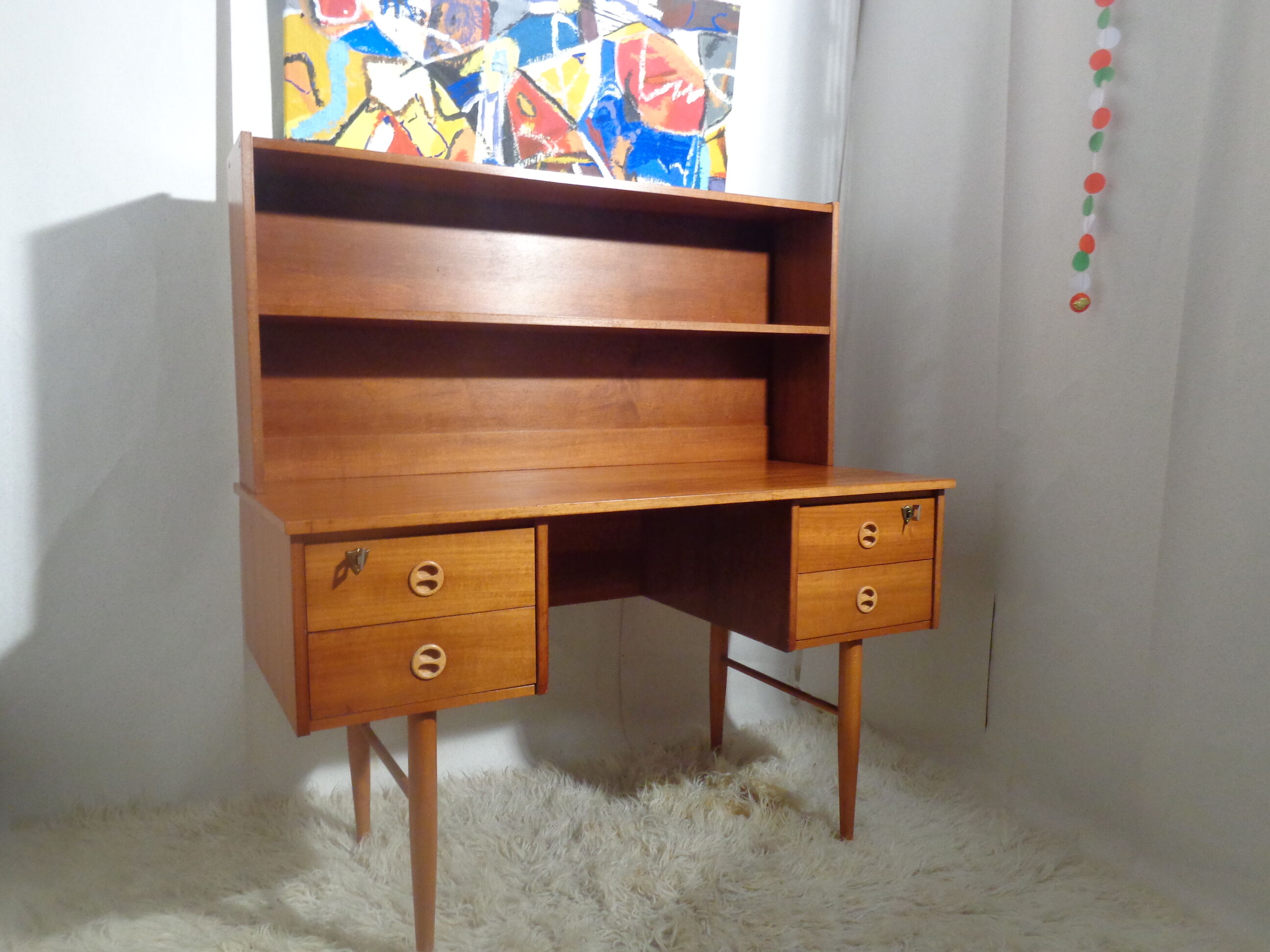 Scandinavian vintage 1960s desk with removable shelf