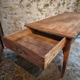 Old French farmhouse table – Rustic workshop table with 3 drawers