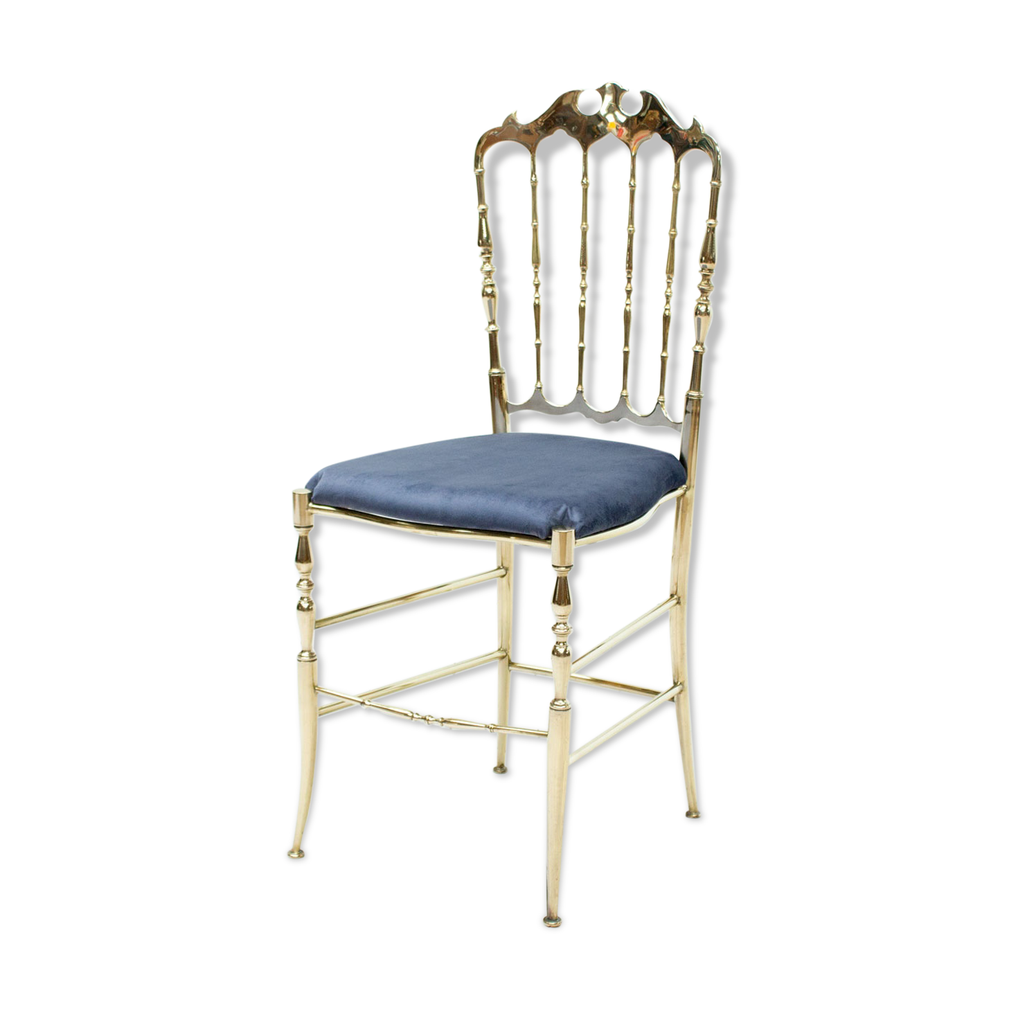 Italian Chiavari brass & blue velvet chair, 1950s