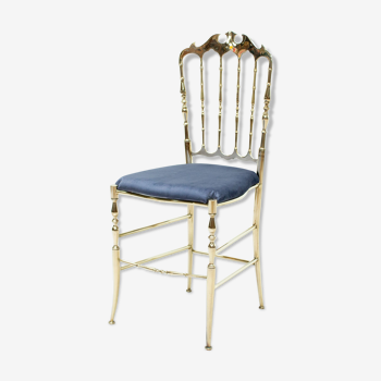 Italian Chiavari brass & blue velvet chair, 1950s