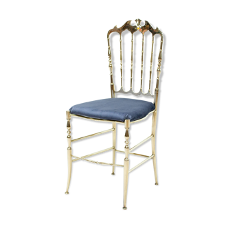 Italian Chiavari brass & blue velvet chair, 1950s