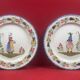 Pair of decorative earthenware plates FAB Quimper Bretagne signed Breton couple