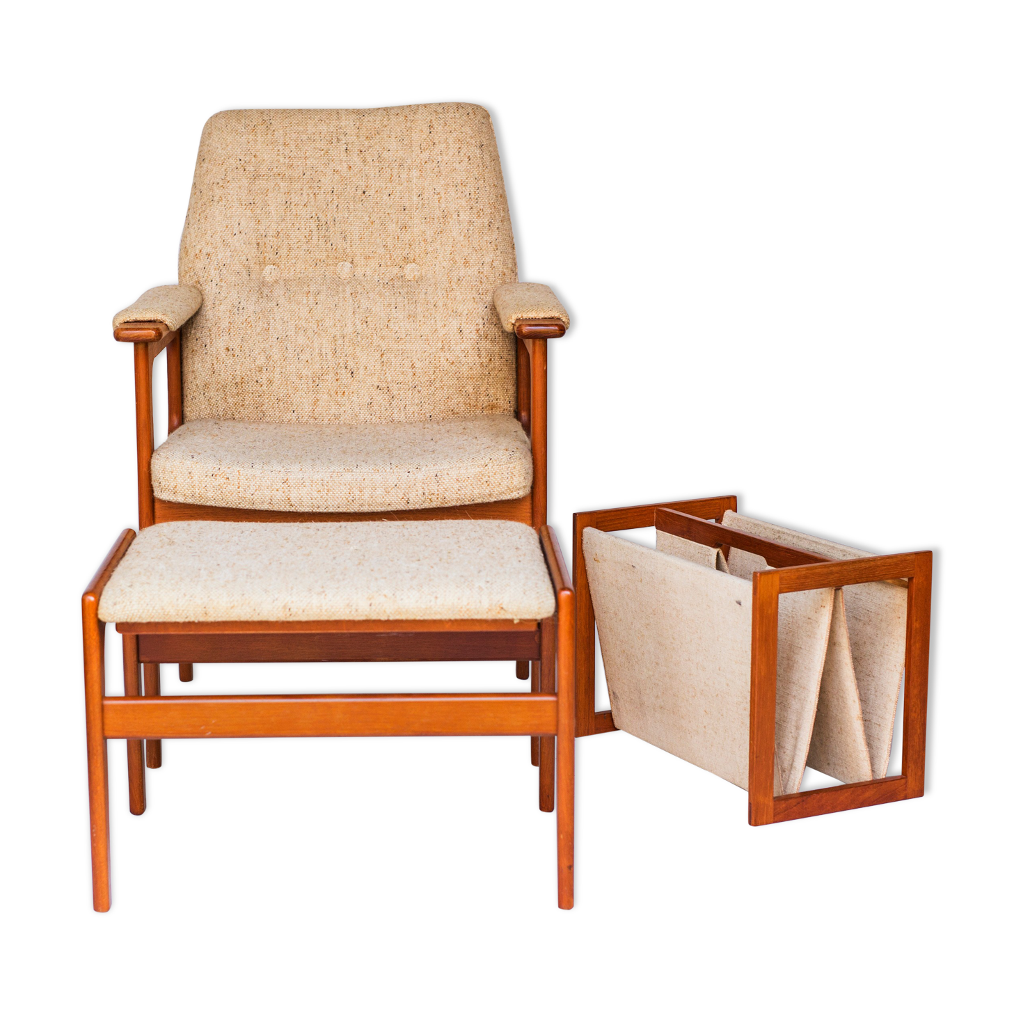 Danish teak armchair & stool from OD Møbler, 1960s