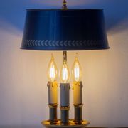 French Empire Bouillotte Lamp with Three Lights in Brass and a Gold-Plated Tin Shade with Laurel Design