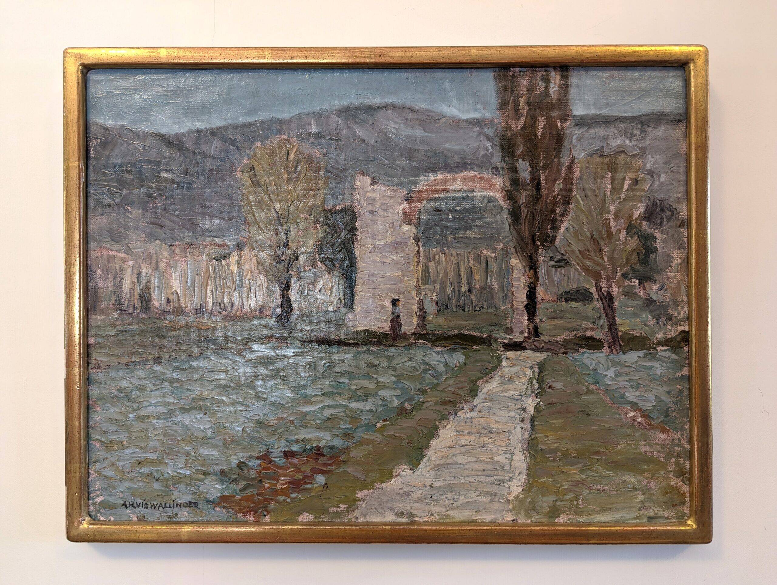 Mid-Century Modern Swedish "Italian Valley" Vintage 1967 Oil Painting, Framed