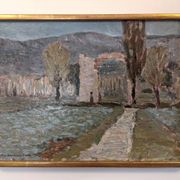 Mid-Century Modern Swedish "Italian Valley" Vintage 1967 Oil Painting, Framed