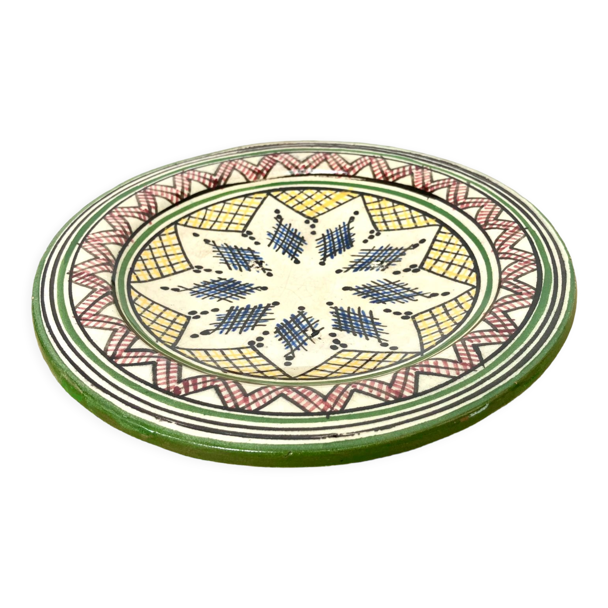 Vintage Safi ceramic cutting dish in Morocco