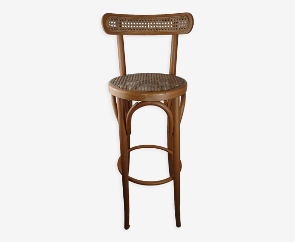 Tabouret de bar cannée et bois courbé