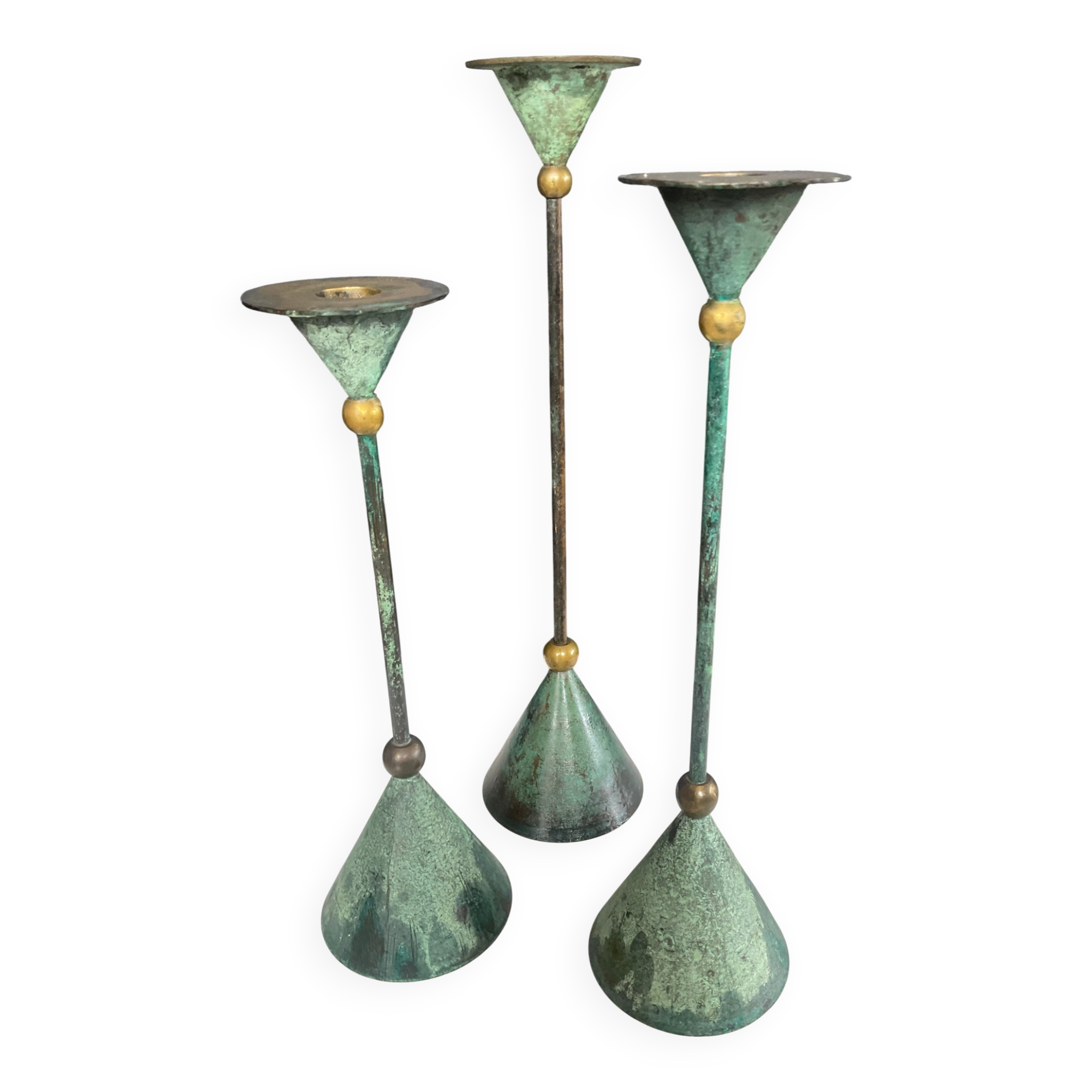 Postmodern metal candlestick trio