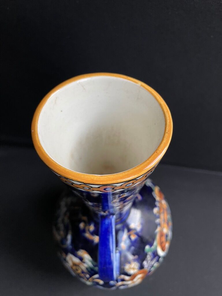 Vase with 2 handles earthenware gien decoration italian renaissance stamped