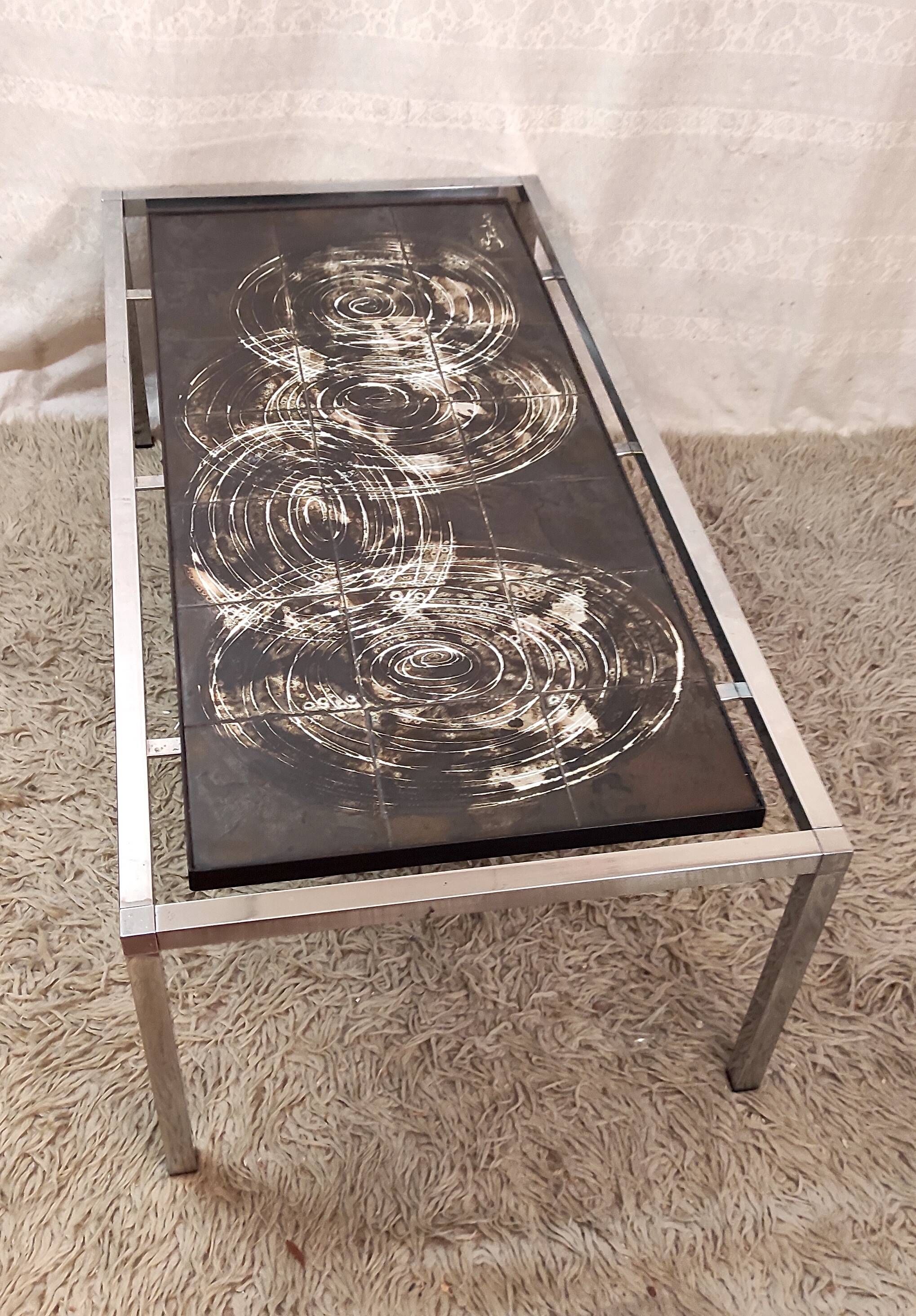 Ceramic and metal coffee table - signed Belarti - 1960s/70s