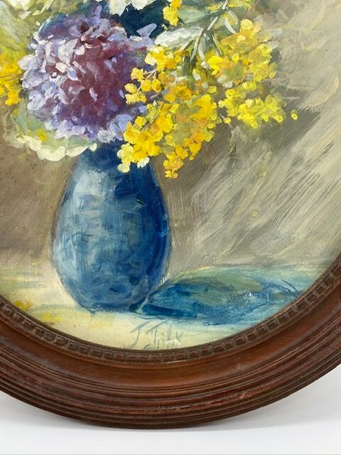Old painting, still life with mimosas, signed, 60s/80s