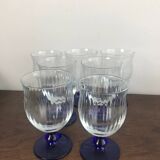 Set of 7 water/wine glasses on stems in vintage blue colors