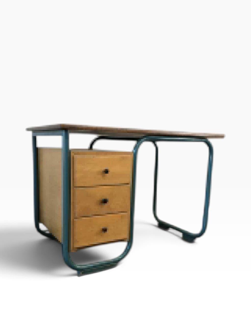 Curved vintage industrial desk / Bauhaus desk