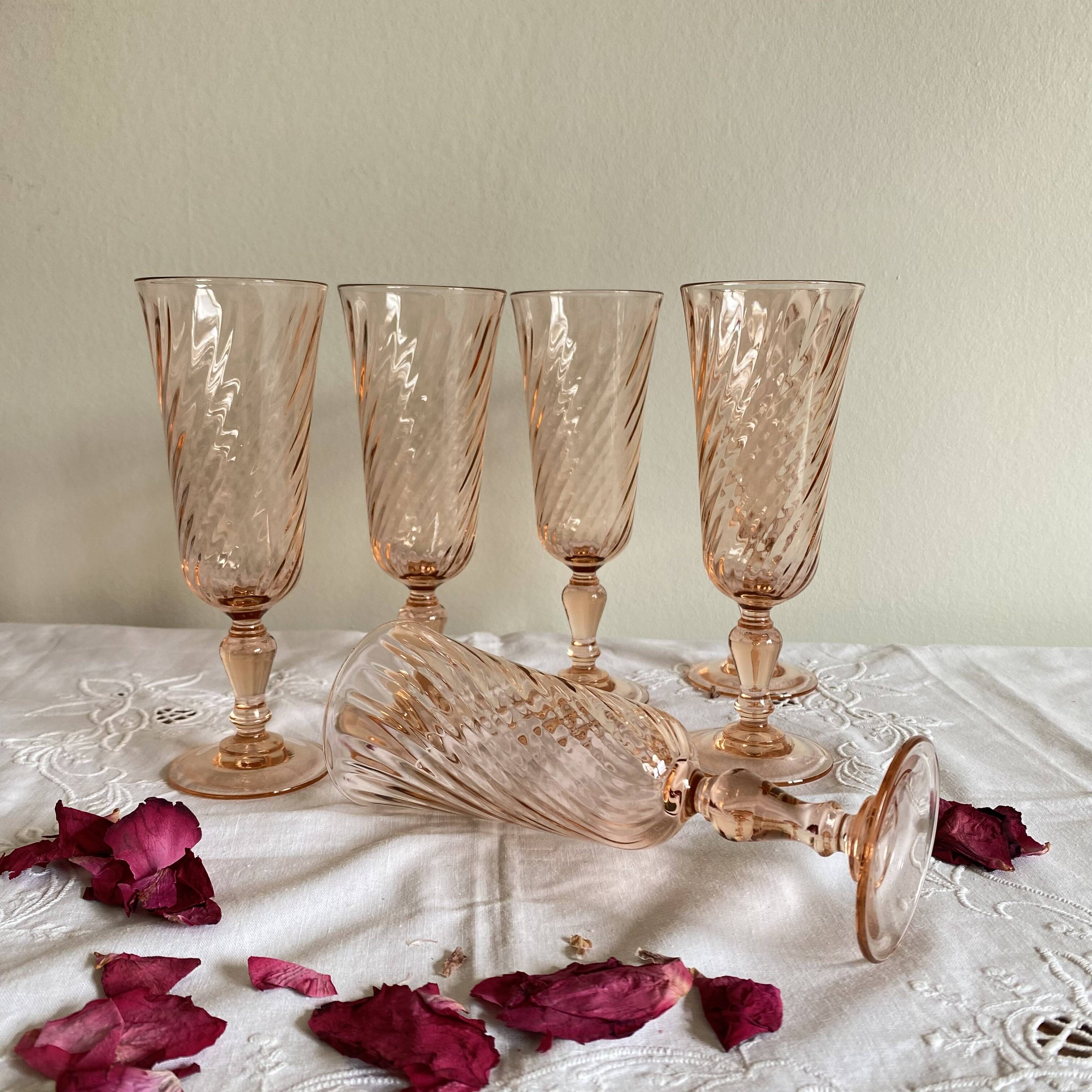 6 pink champagne flute glasses Rosaline Luminarc tableware