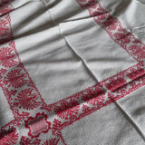 Red and white cotton damask tablecloth