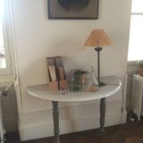Antique painted half-moon console