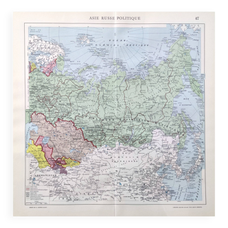 Vintage map Asia USSR Japan 43x43cm from 1950