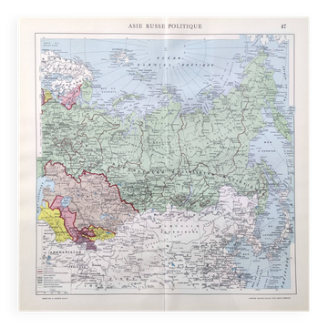 Vintage map Asia USSR Japan 43x43cm from 1950