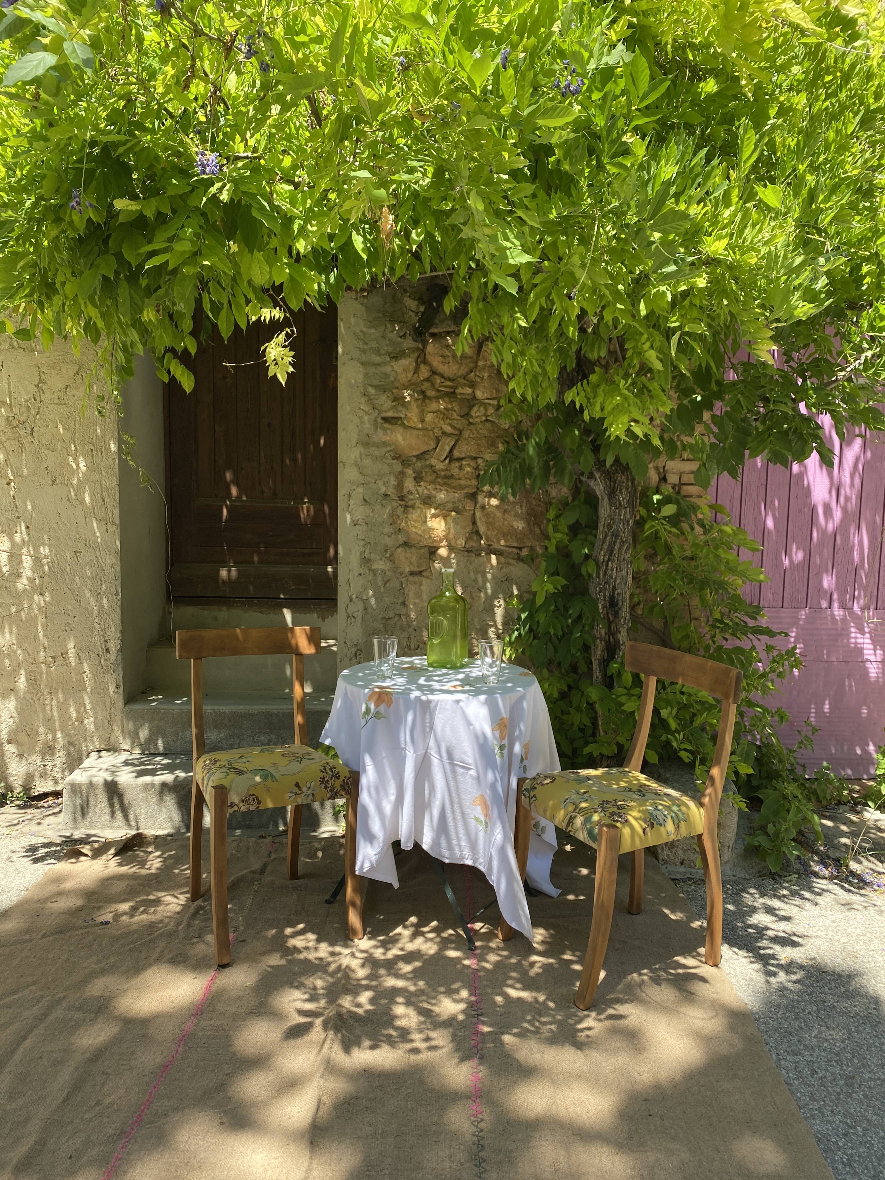 2 chairs in yellow wood fabric pierre frey