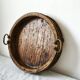 Large antique Italian wooden tray with brass handles.