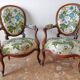 Pair armchairs Louis Philippe solid floral mahogany