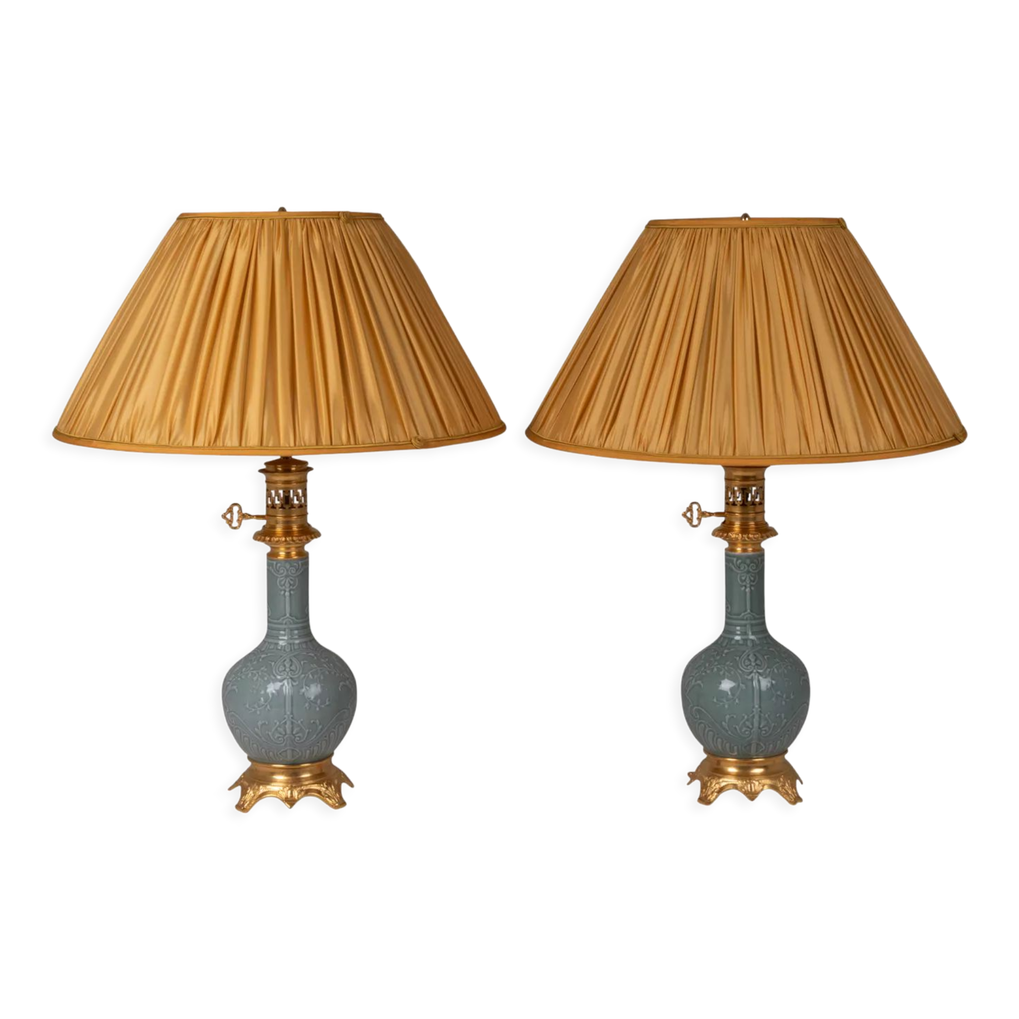 Pair of lamps in celadon porcelain and bronze, circa 1880