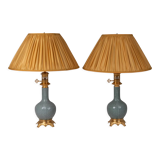Pair of lamps in celadon porcelain and bronze, circa 1880