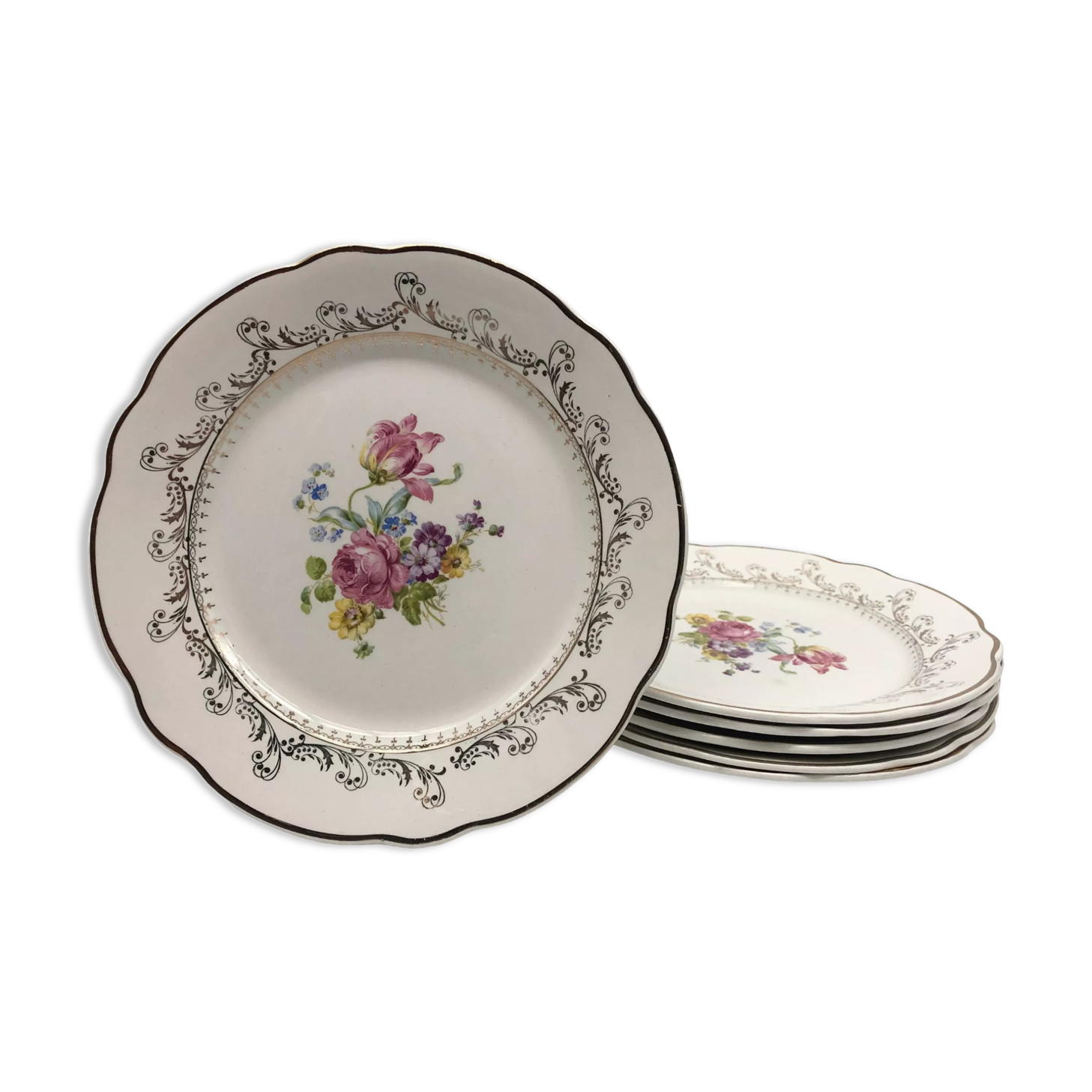 6 flat plates "Digoin Sarreguemines" model Arabesques