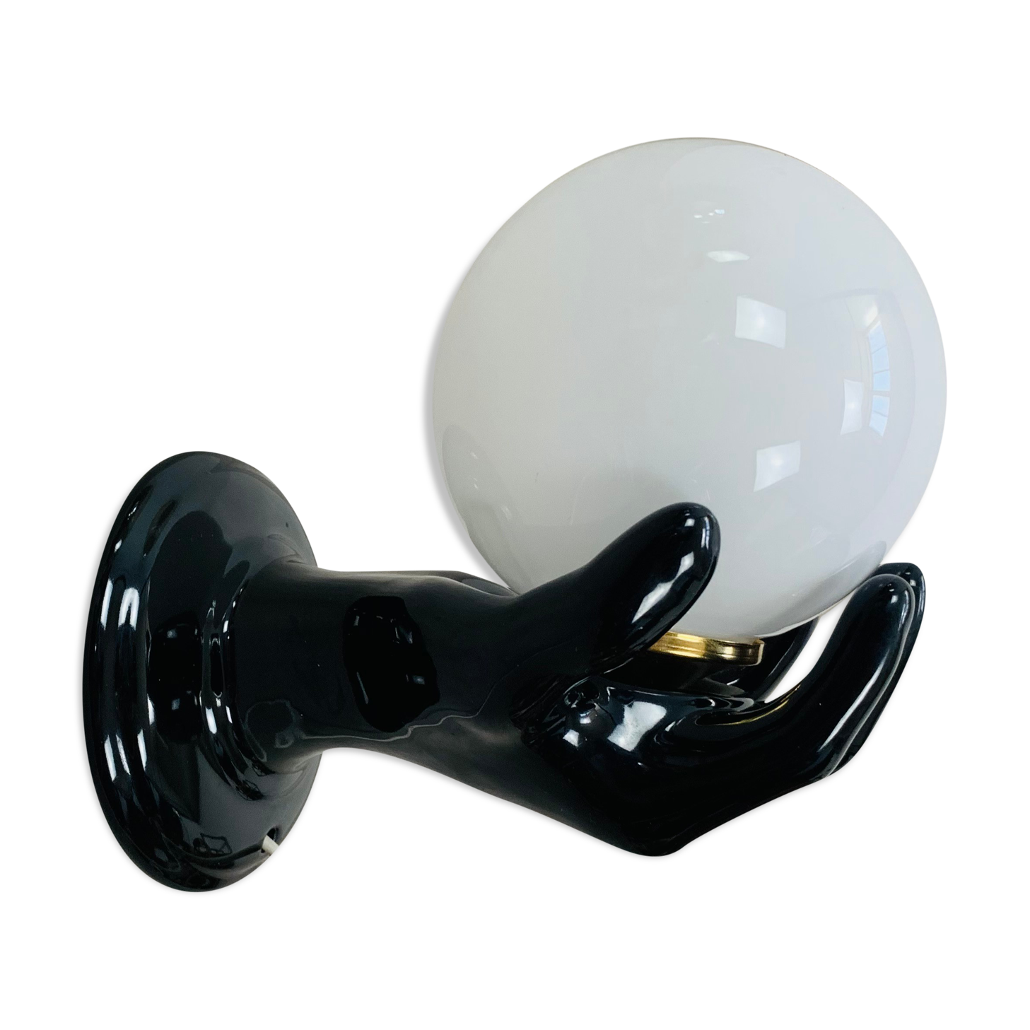 Black and opaline ceramic hand lamp