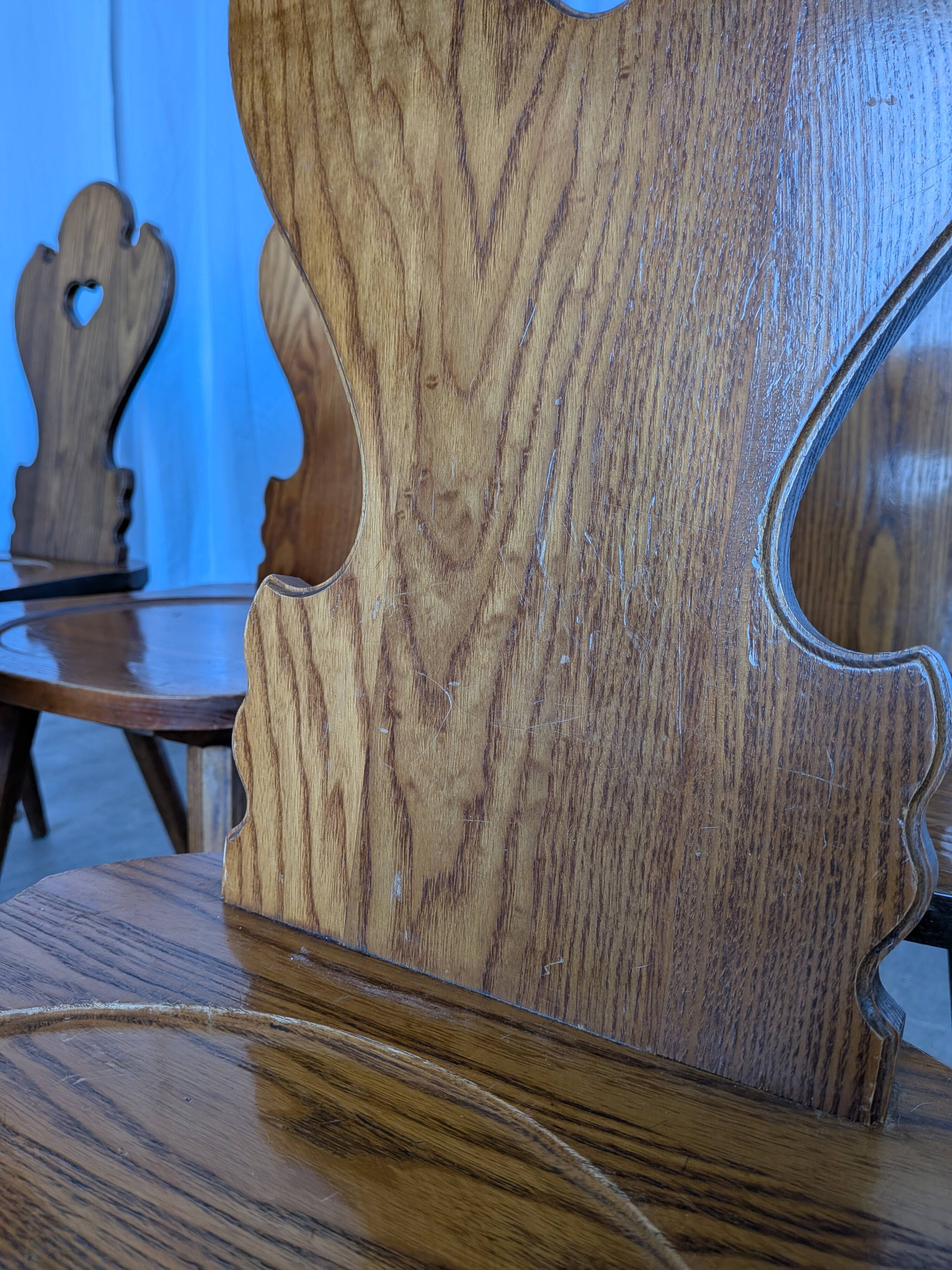 Set of 8 Farmhouse Tyrolean Chair with Heart Cutout Back / 1970s Vintage Di
