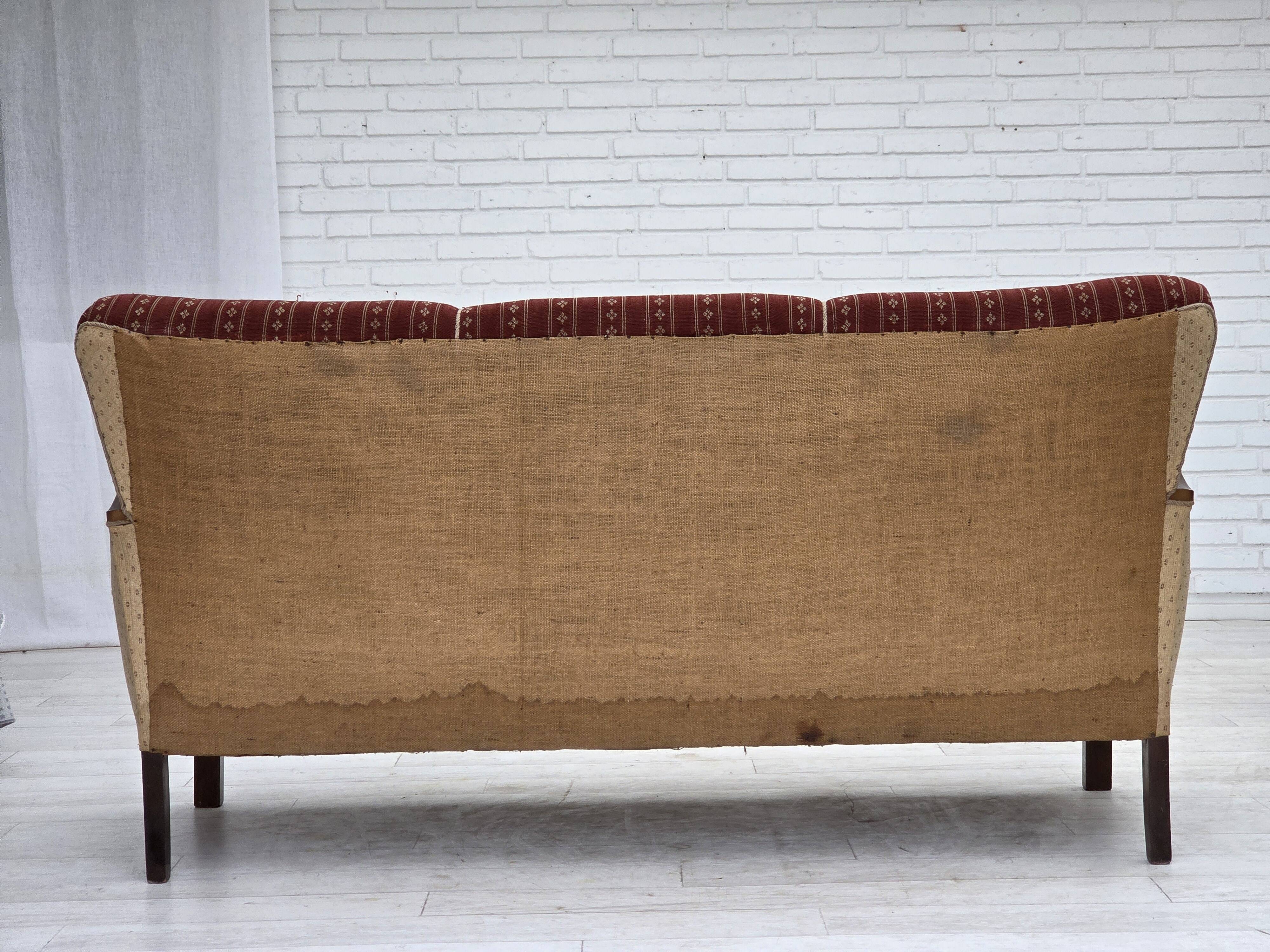 1960s, Danish 3-seater sofa, red furniture wool, beech wood.